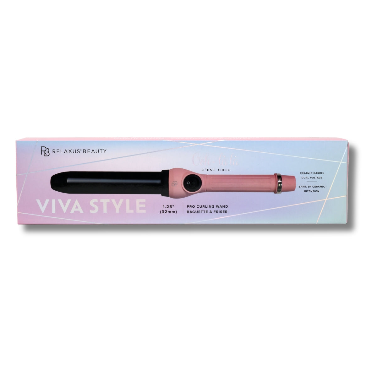 Viva Style Pro 1.25" Clipless Curling Wand | Professional 100% Ceramic Wand (Pink Blush)