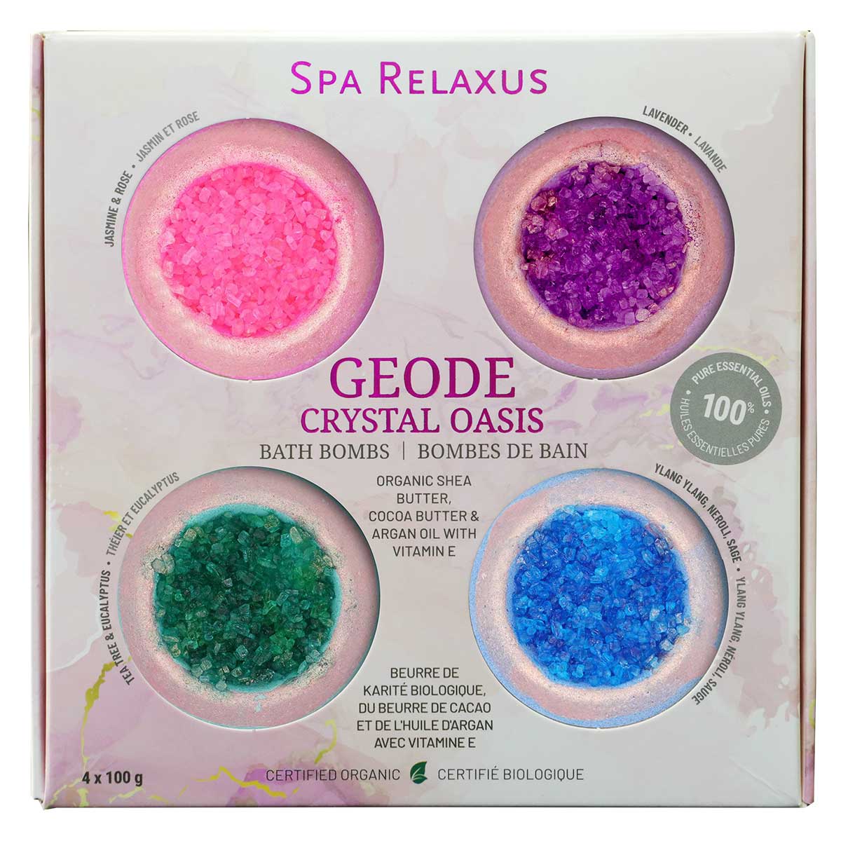 Geode Crystal Oasis Organic Bath Bombs 4-Piece Gift Set