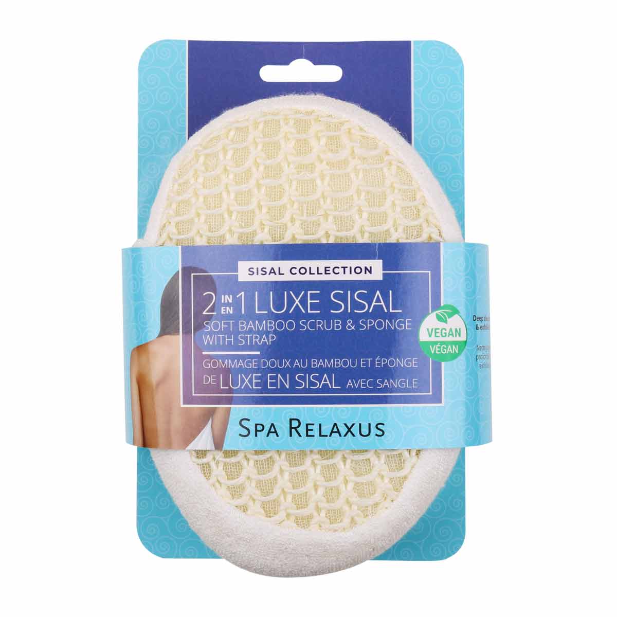 2-in-1 Luxe Sisal, Soft Bamboo Scrub & Sponge with Strap