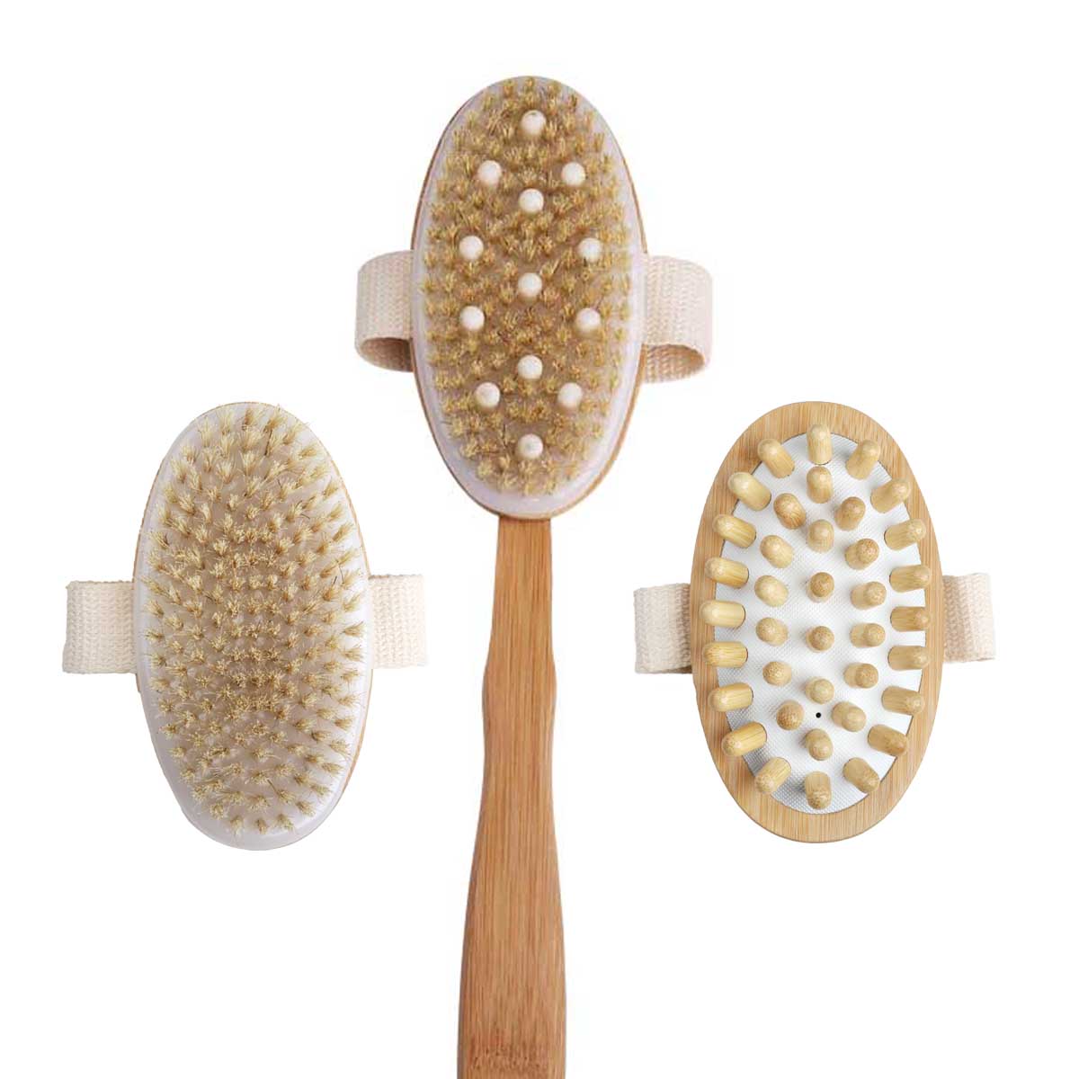 Wet & Dry Bamboo Bath Brush Kit with 3 Heads